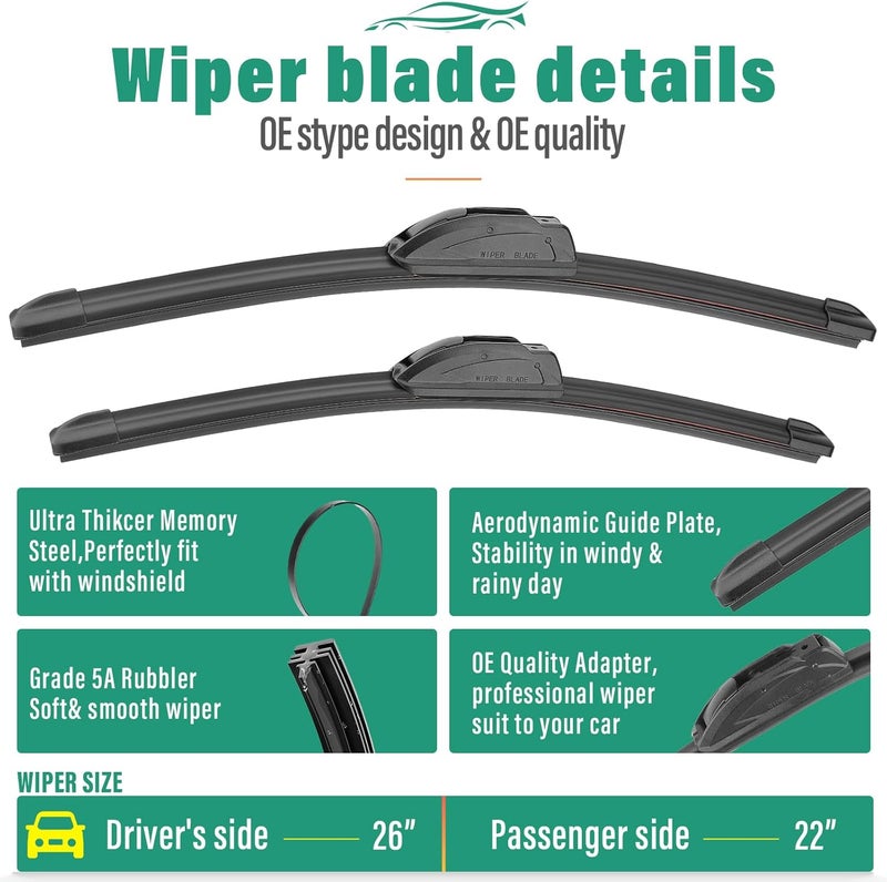 WINDSMILE 26" 22" 16" Windshield Wiper Blades Replacement for Honda Odyssey 2005-2023 Premium All Weather Front Rear Wipers Set - OEM Quality (Pack of 3) - Image 3